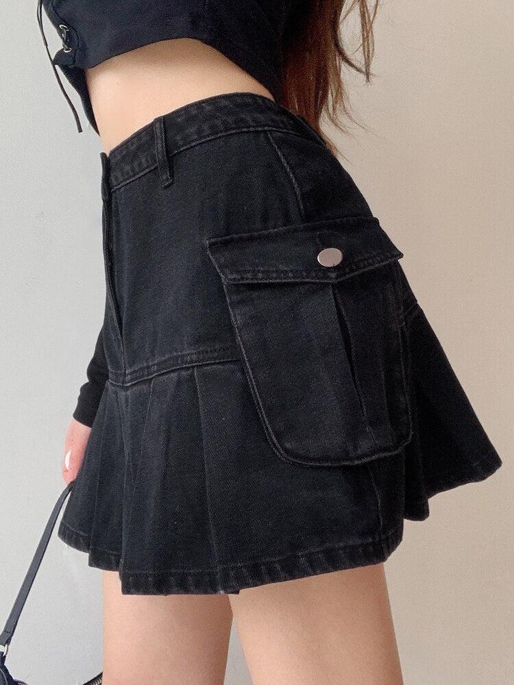 Grunge Cargo Denim Mini Skirt - KAYSMAR