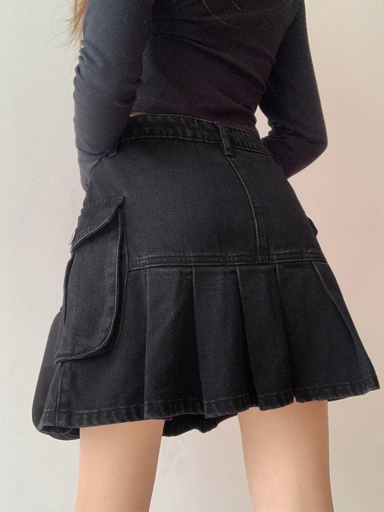 Grunge Cargo Denim Mini Skirt - KAYSMAR