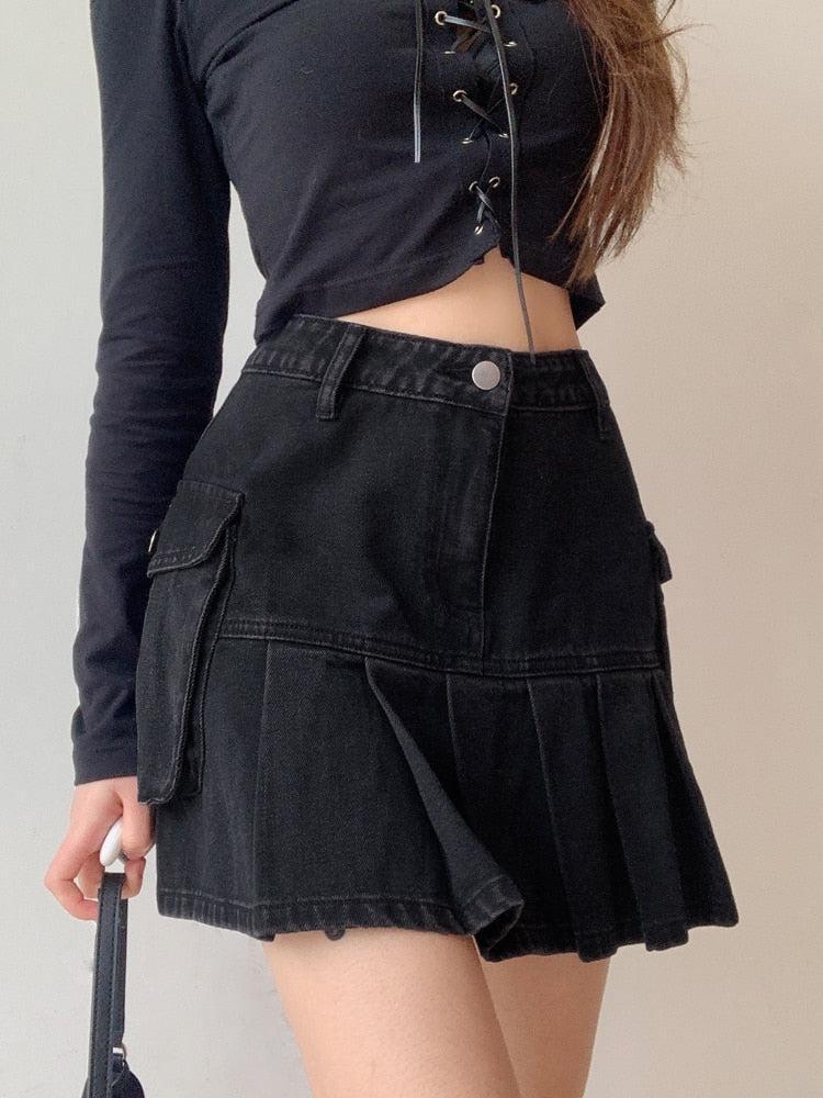 Grunge Cargo Denim Mini Skirt - KAYSMAR