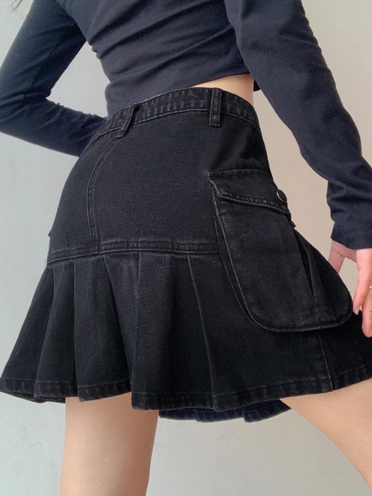 Grunge Cargo Denim Mini Skirt - KAYSMAR