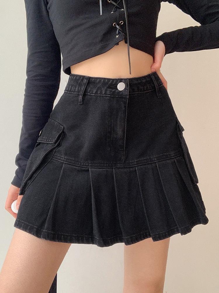 Grunge Cargo Denim Mini Skirt - KAYSMAR