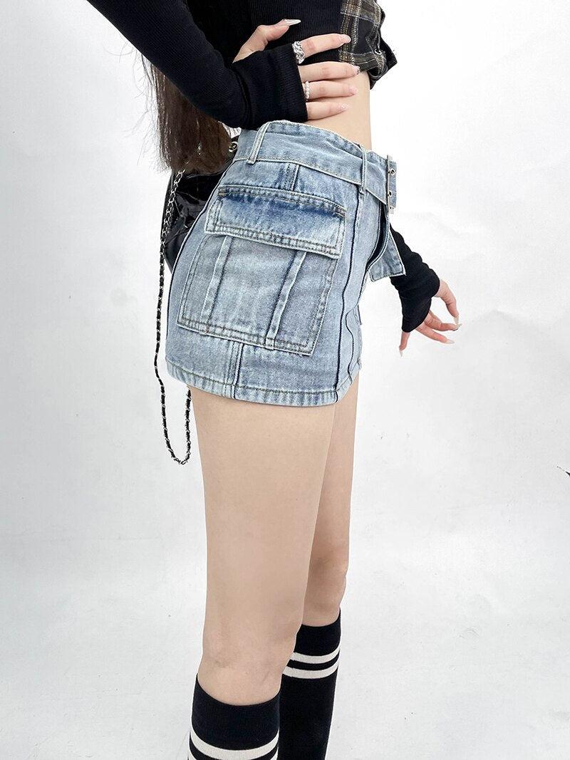 Grunge Cargo Jean Mini Skirt - KAYSMAR