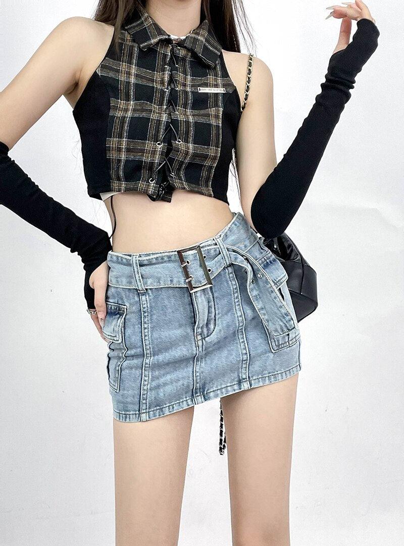 Grunge Cargo Jean Mini Skirt - KAYSMAR