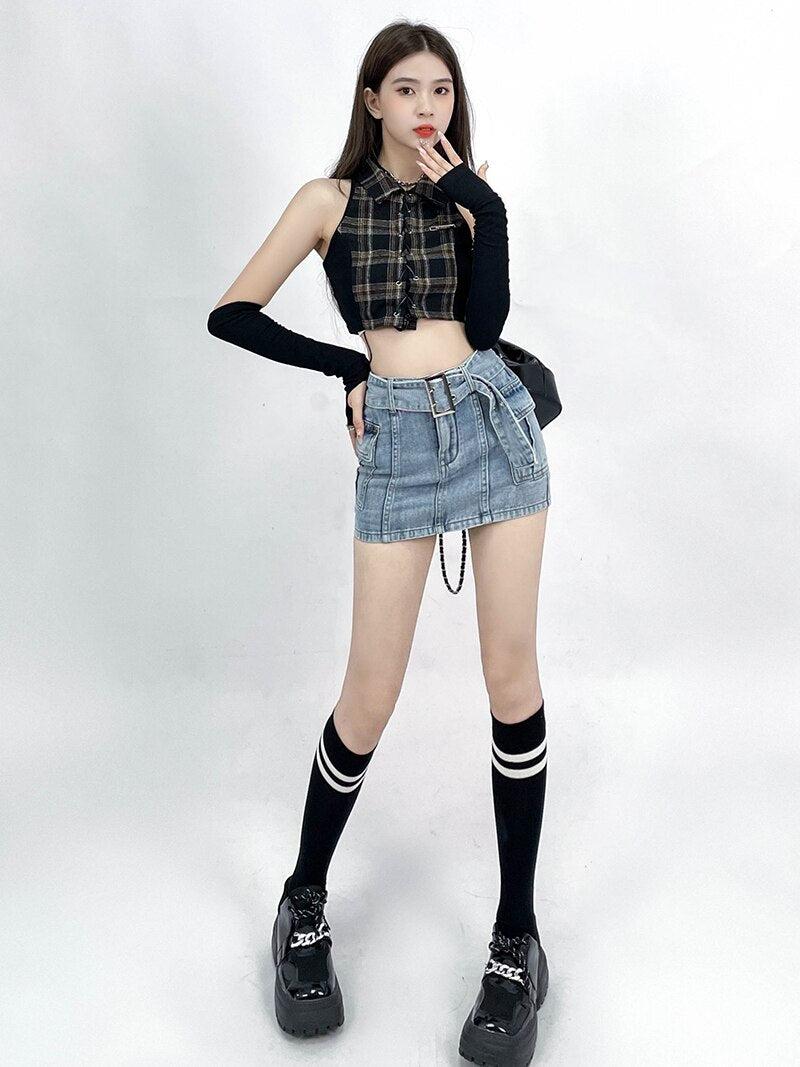 Grunge Cargo Jean Mini Skirt - KAYSMAR