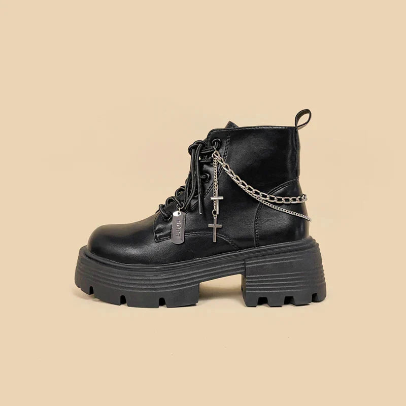 Grunge Chain with Cross Combat Boots - KAYSMAR