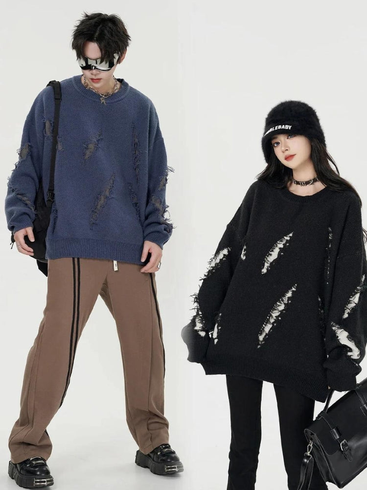 Grunge Claw Distressed Knitted Sweater - KAYSMAR