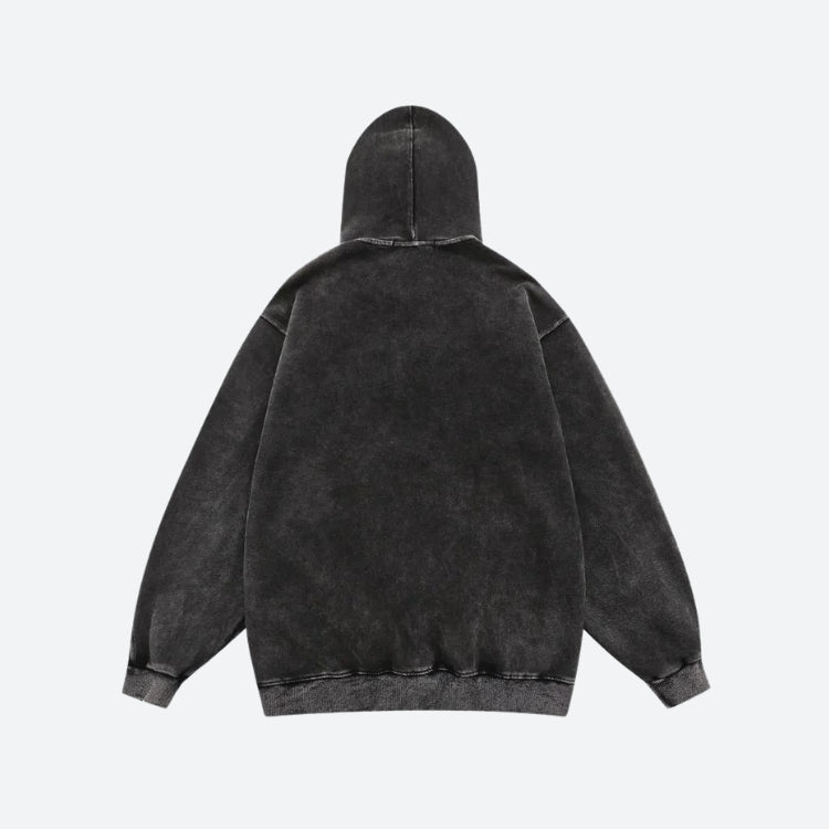 Grunge Dark Washed Embroidered Hoodie - KAYSMAR