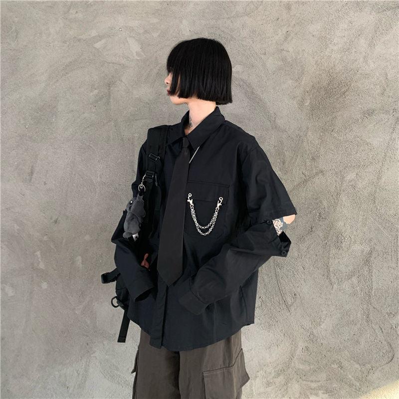 Grunge Detachable Sleeve Shirt - KAYSMAR