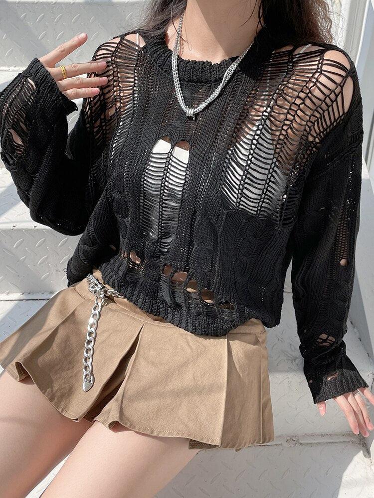 Grunge Distressed Knit Sweater - KAYSMAR