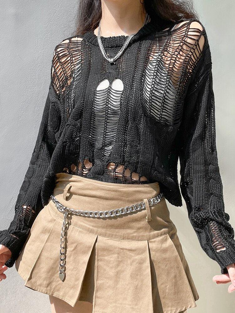 Grunge Distressed Knit Sweater - KAYSMAR