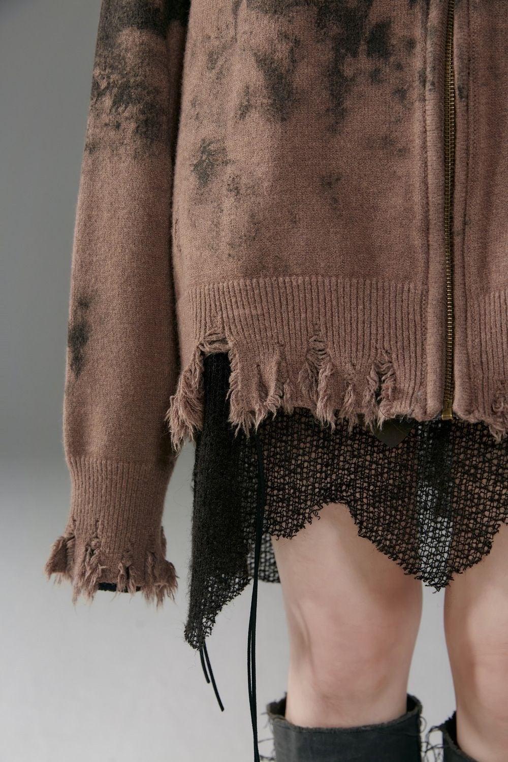 Grunge Extra Distressed Zip-Up Cardigan - KAYSMAR