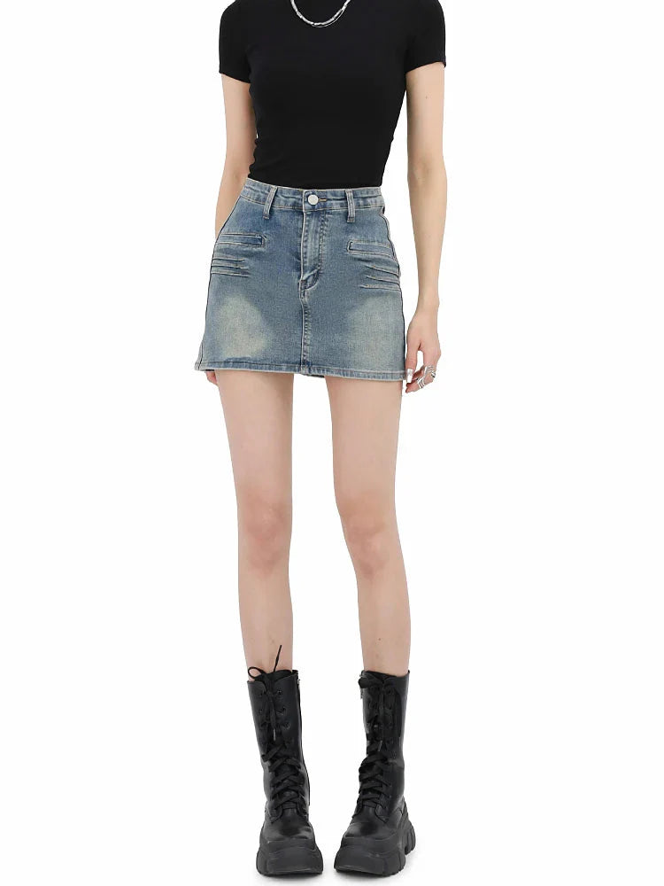 Grunge Fake Pocket Denim Mini Skirt - KAYSMAR