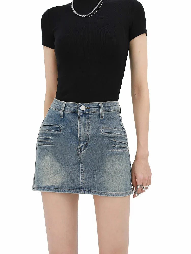 Grunge Fake Pocket Denim Mini Skirt - KAYSMAR