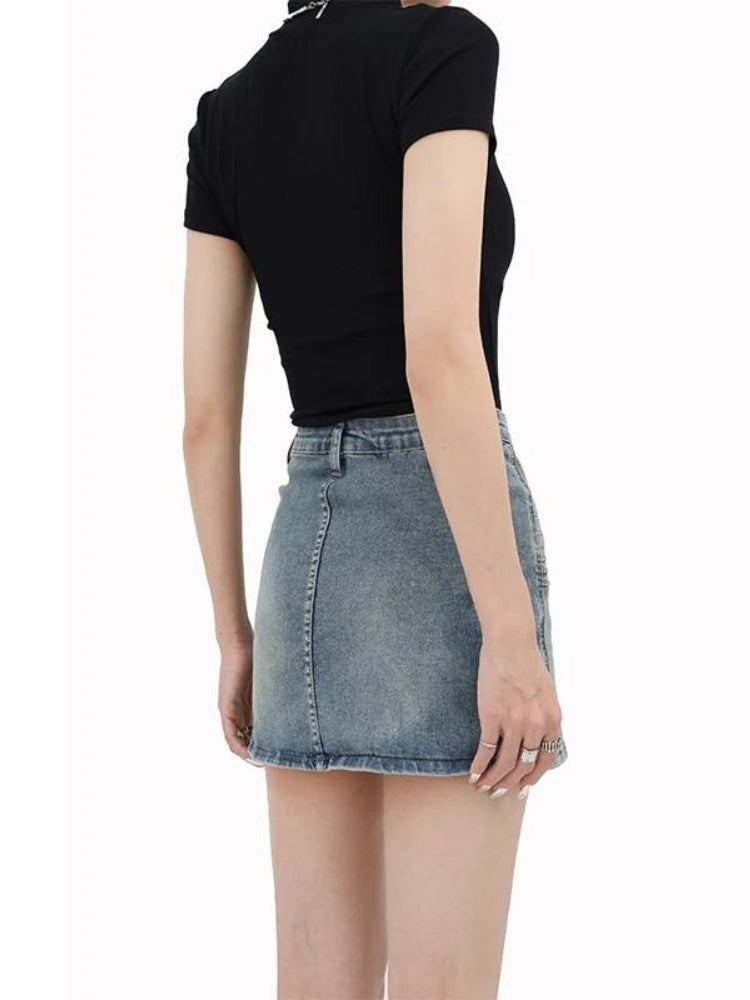 Grunge Fake Pocket Denim Mini Skirt - KAYSMAR