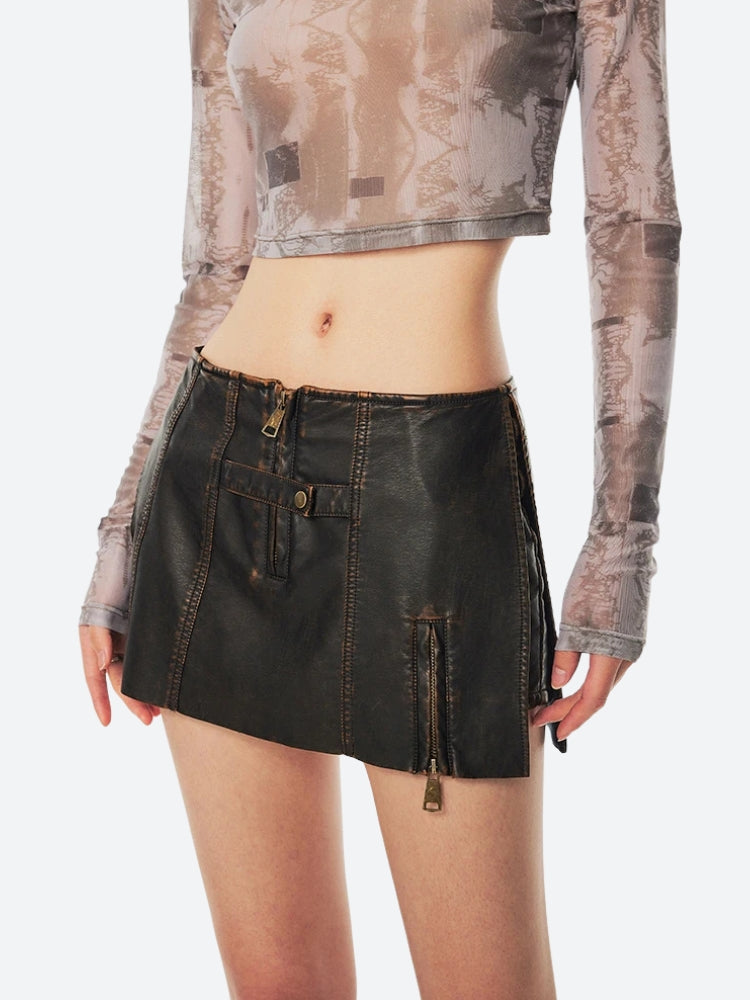 Grunge Faux Leather Slit Mini Skort