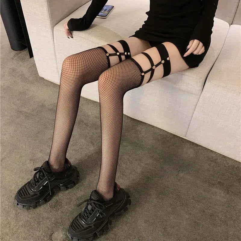 Grunge Fishnet Thigh High Socks - KAYSMAR