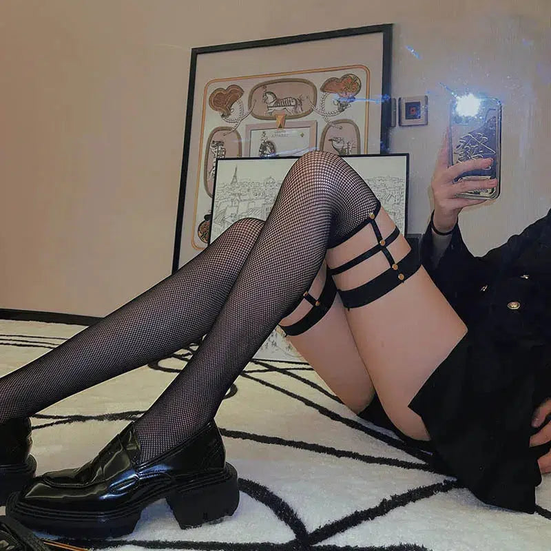 Grunge Fishnet Thigh High Socks - KAYSMAR