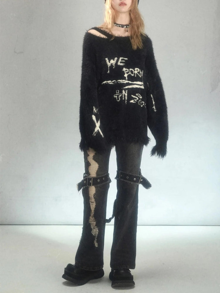 Grunge Fluffy Knitted Sweater - KAYSMAR