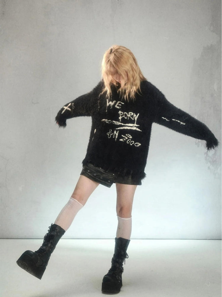 Grunge Fluffy Knitted Sweater - KAYSMAR