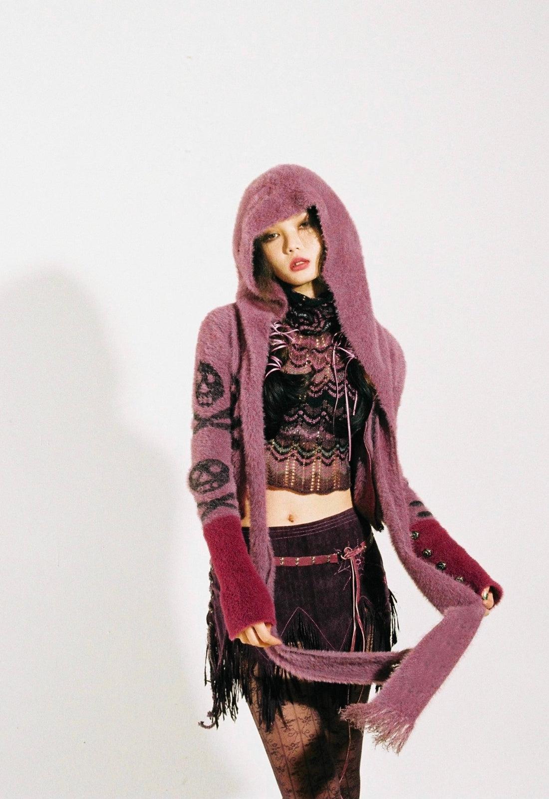 Grunge Gothic Skull Hooded Cardigan - KAYSMAR