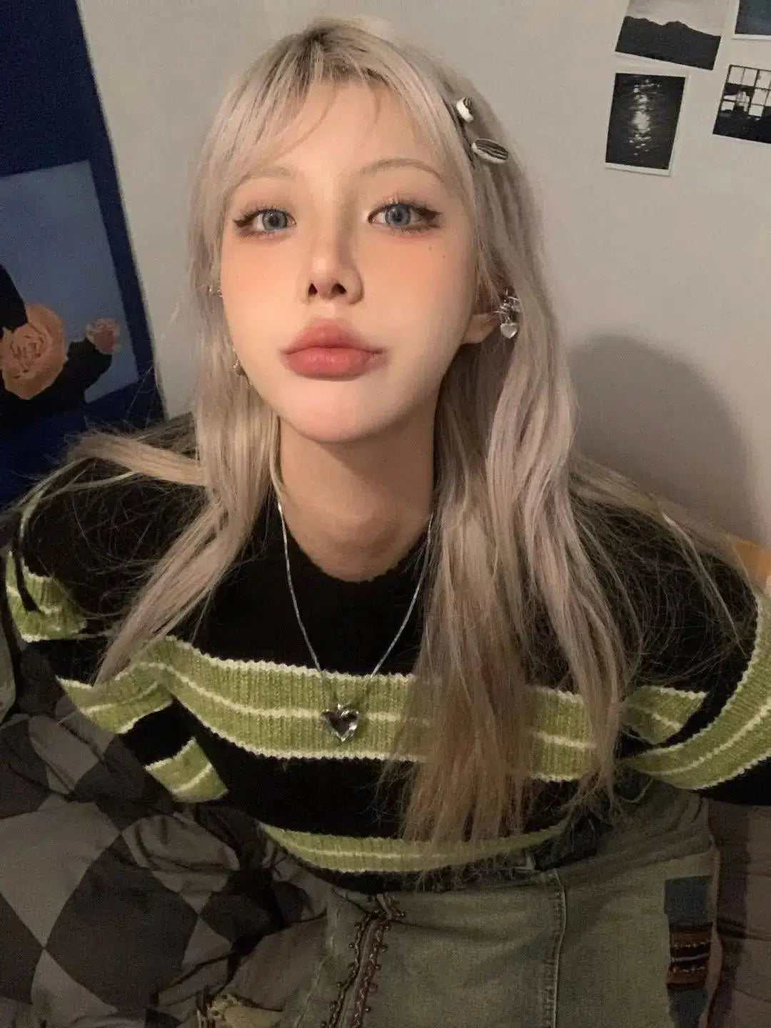 Grunge Green Striped Crop Sweater - KAYSMAR