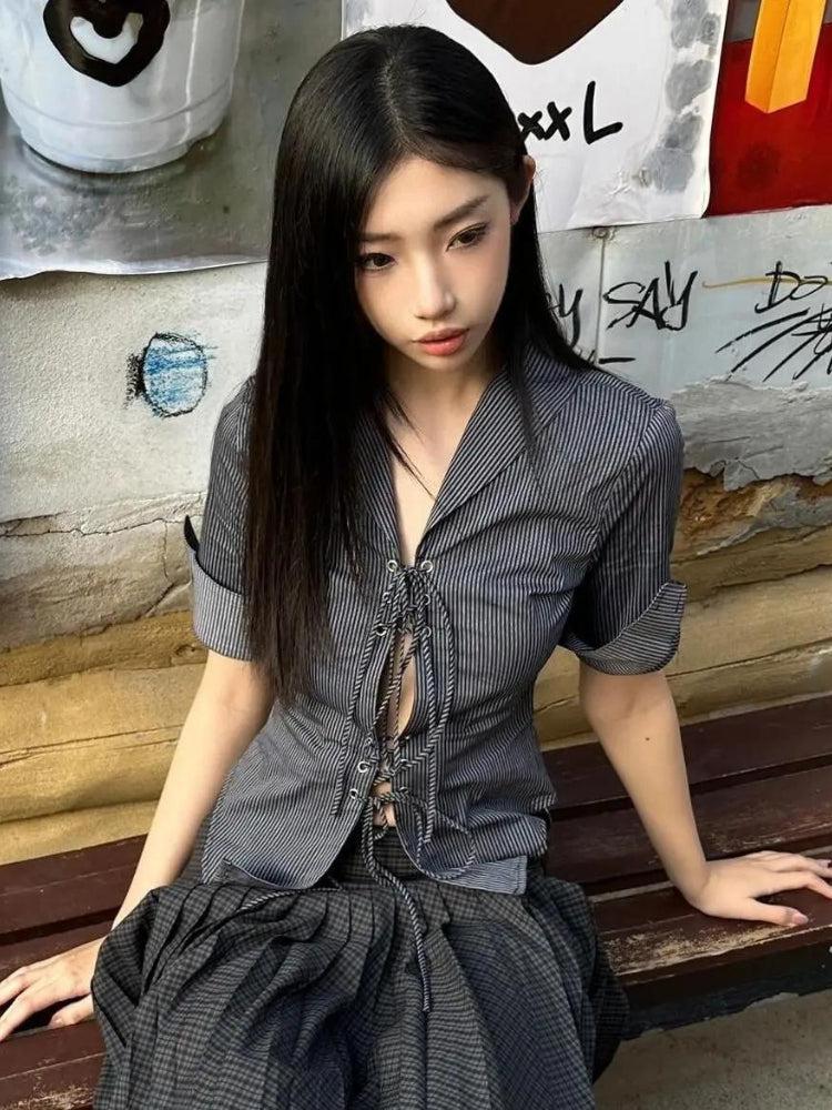 Grunge Lace Up Shirt - KAYSMAR