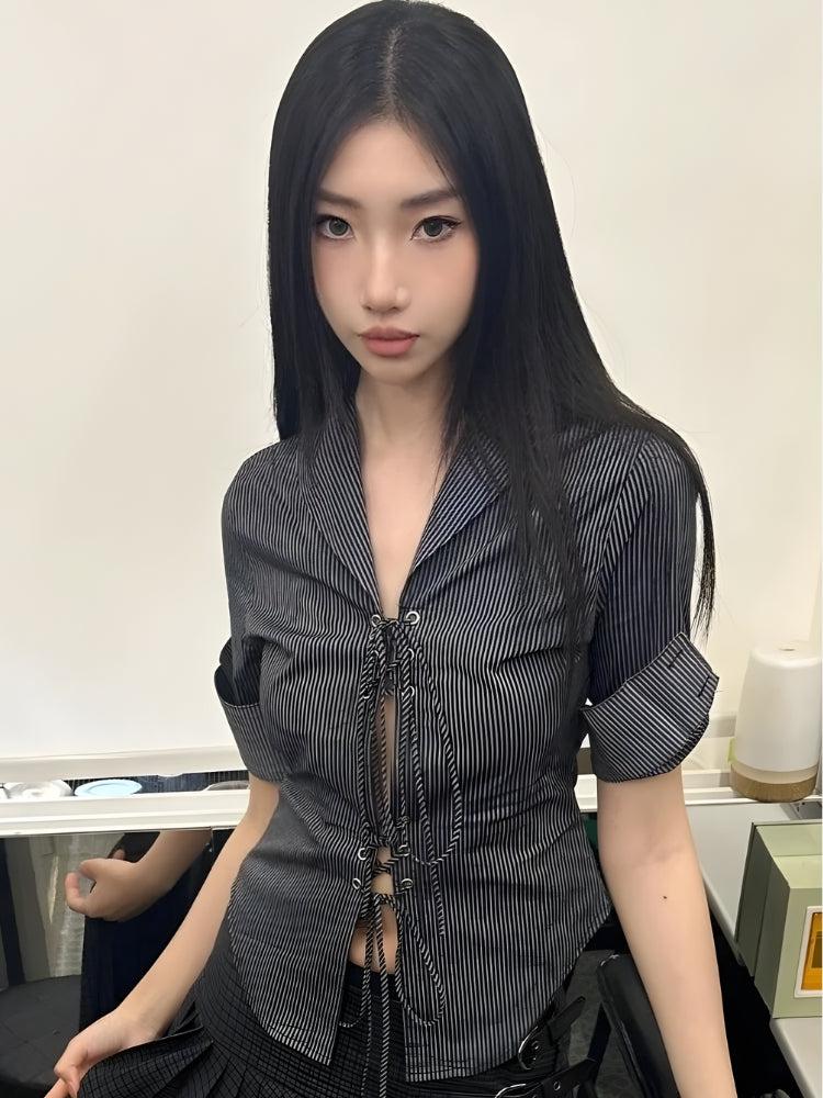 Grunge Lace Up Shirt - KAYSMAR