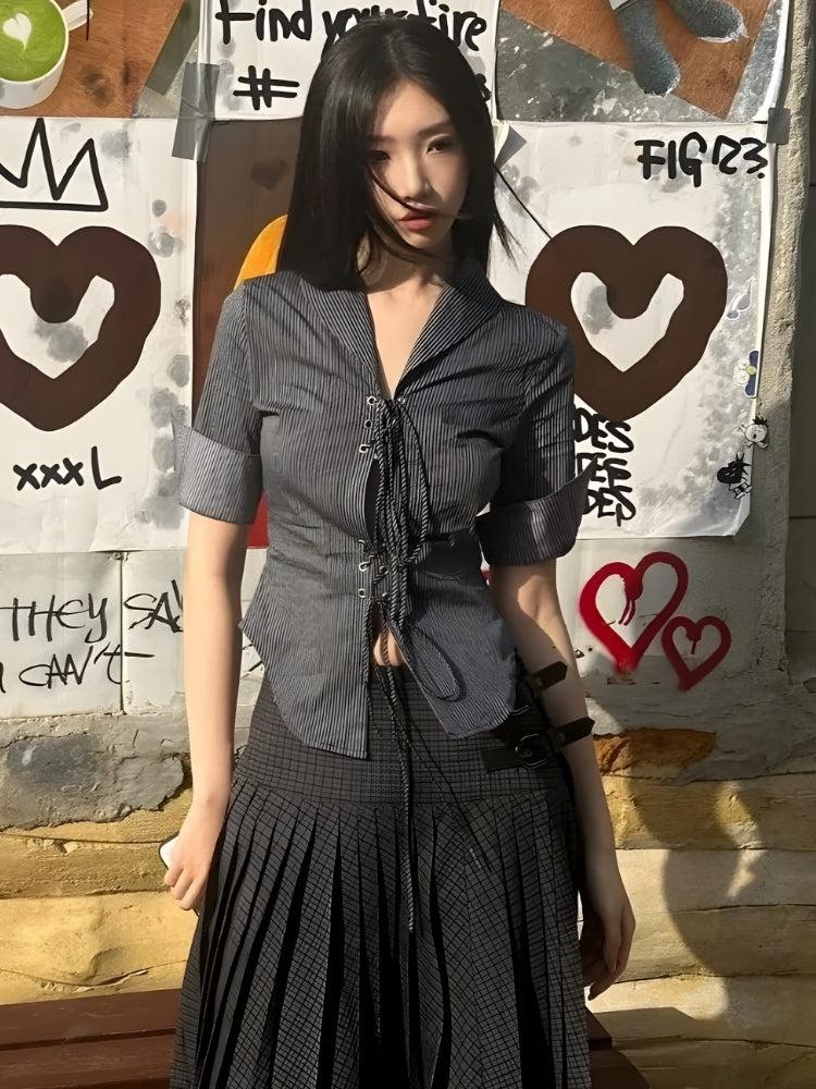 Grunge Lace Up Shirt - KAYSMAR