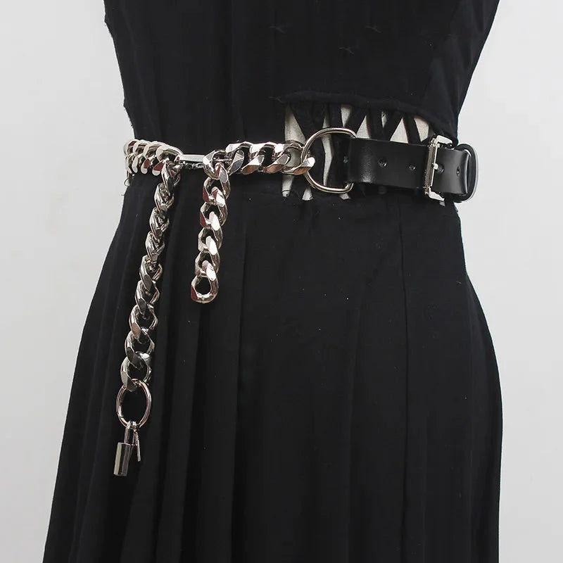 Grunge Lock Faux Leather Chain Belt - KAYSMAR