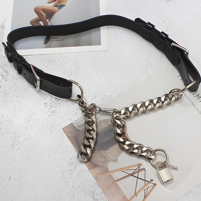 Grunge Lock Faux Leather Chain Belt - KAYSMAR