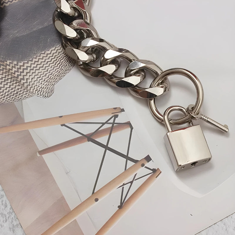 Grunge Lock Faux Leather Chain Belt - KAYSMAR