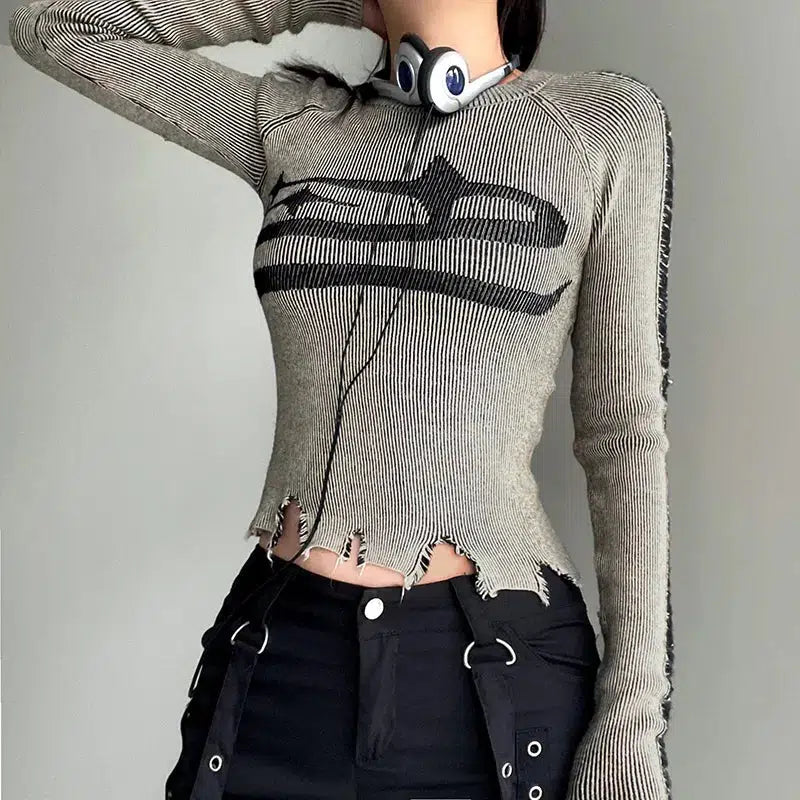 Grunge Long Sleeve Distressed Top - KAYSMAR