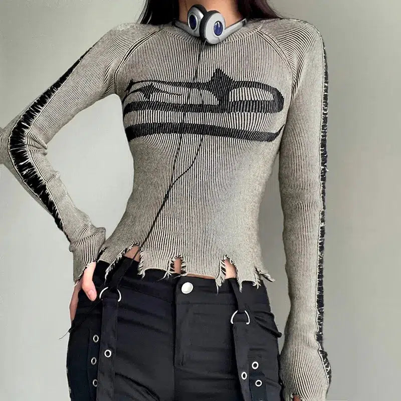 Grunge Long Sleeve Distressed Top - KAYSMAR