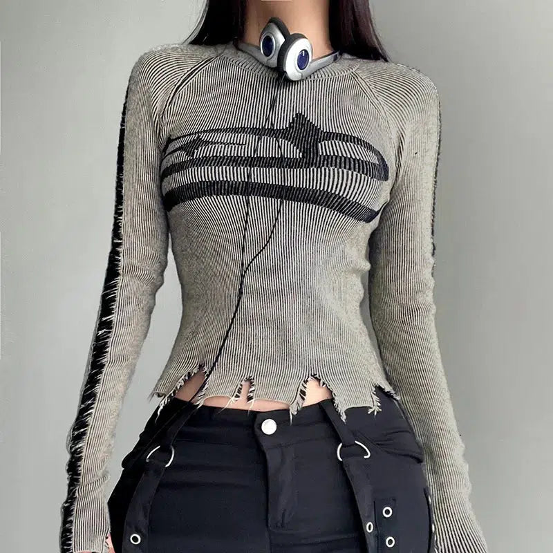 Grunge Long Sleeve Distressed Top - KAYSMAR