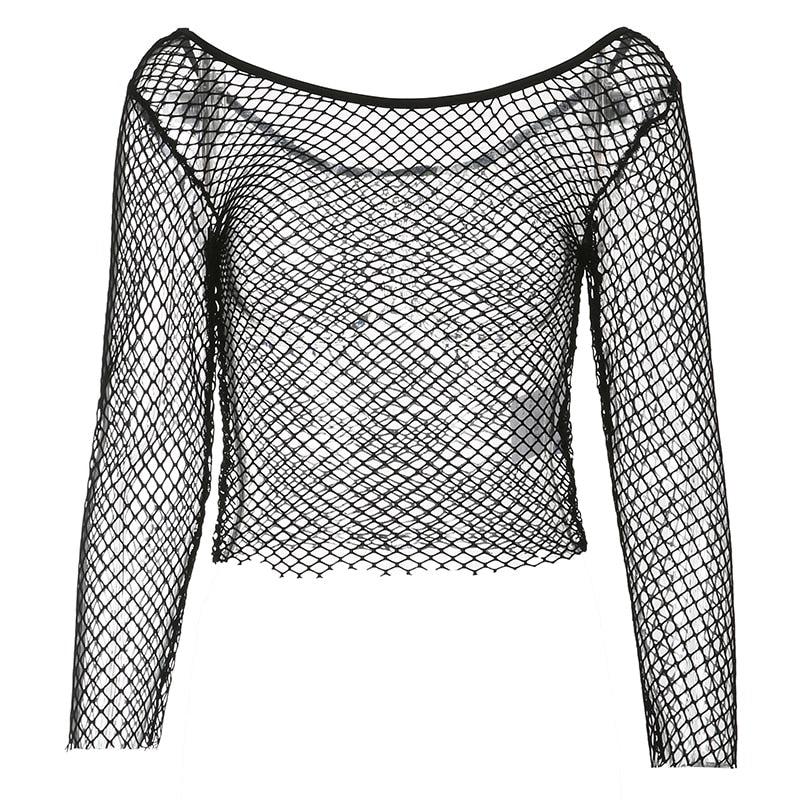Grunge Long Sleeve Fishnet Top - KAYSMAR