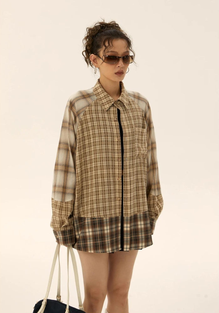 Grunge Multi Pattern Plaid Shirt - KAYSMAR