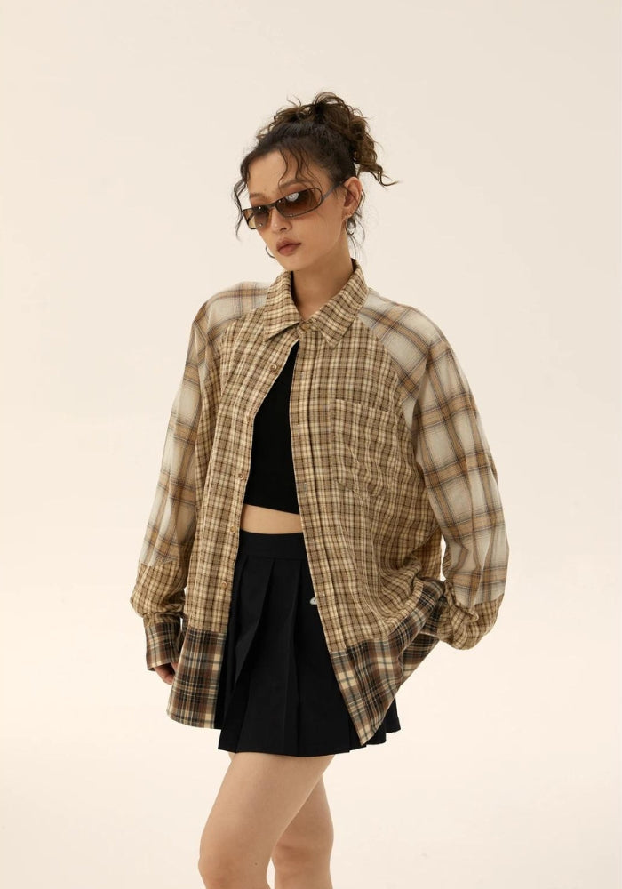 Grunge Multi Pattern Plaid Shirt - KAYSMAR
