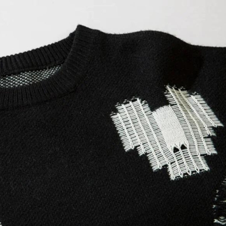Grunge Pixel Hearts Knitted Sweater - KAYSMAR