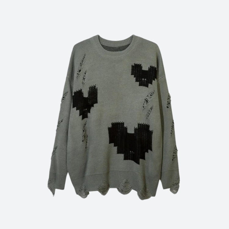 Grunge Pixel Hearts Knitted Sweater - KAYSMAR