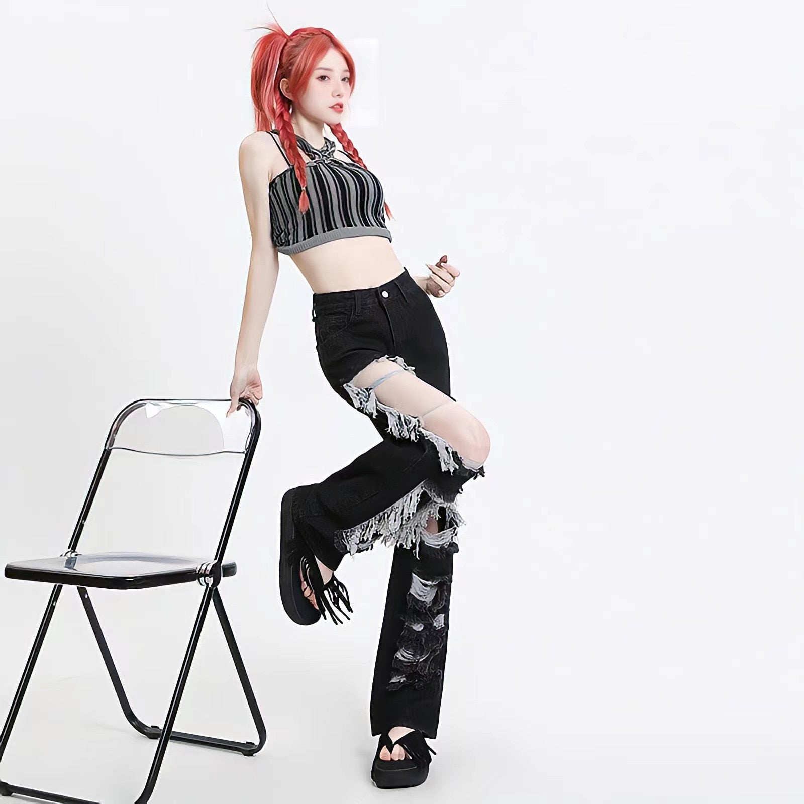 Grunge Ripped Wide Leg Jeans - KAYSMAR