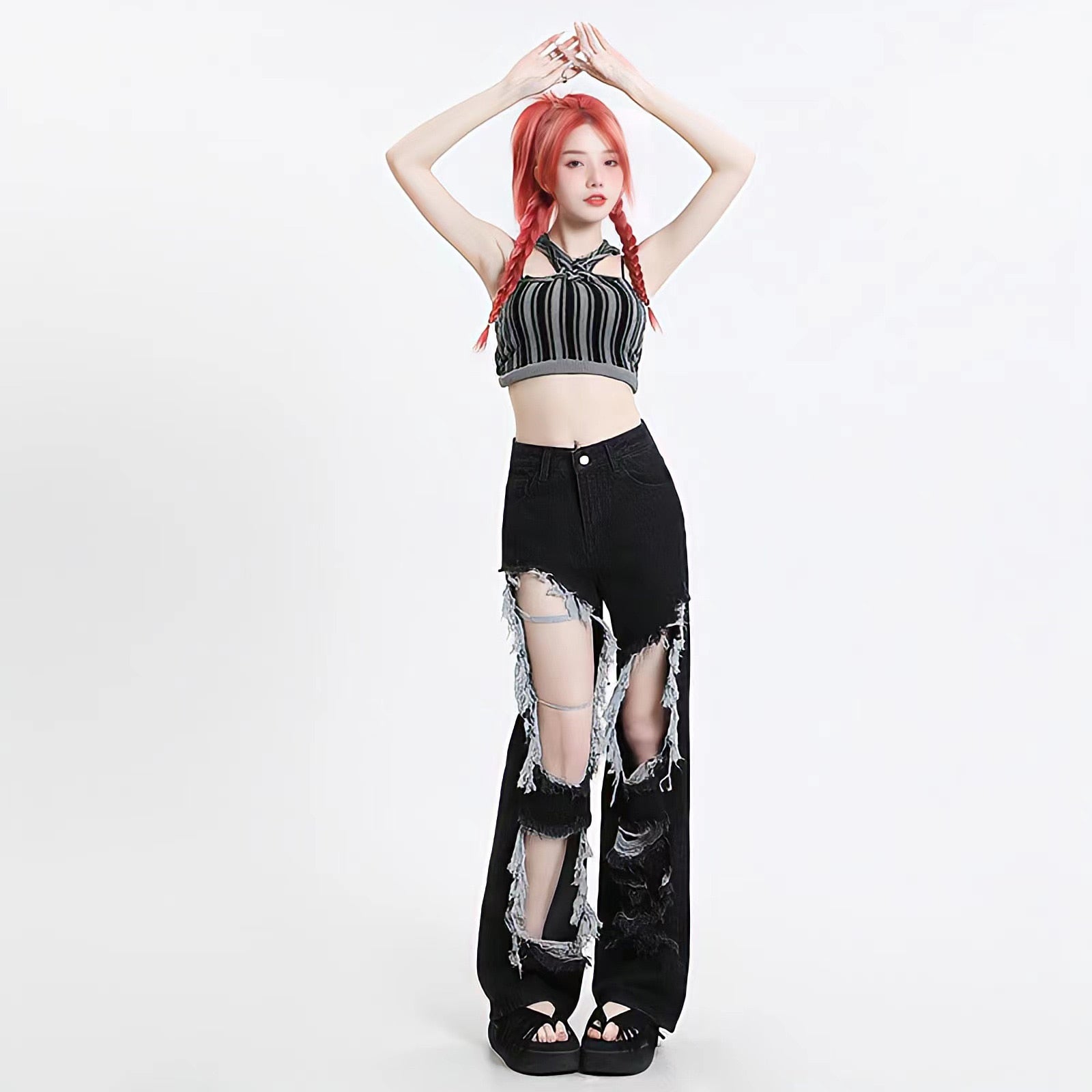 Grunge Ripped Wide Leg Jeans - KAYSMAR