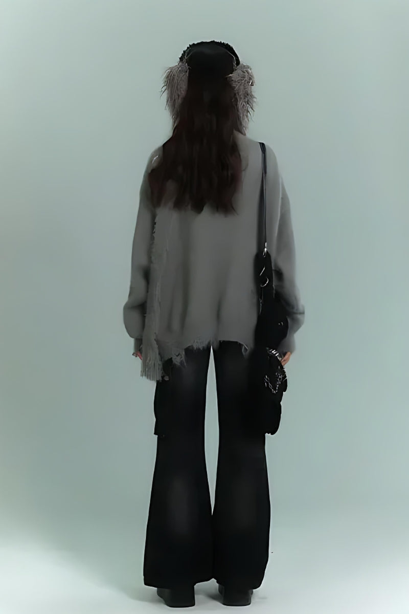 Grunge Scarf Tie Fluffy Cardigan - KAYSMAR