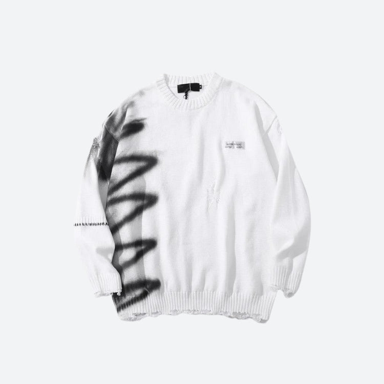 Grunge Spray Paint Distressed Knitted Sweater - KAYSMAR