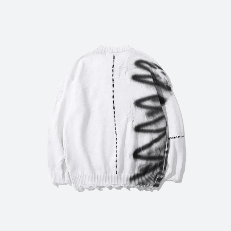 Grunge Spray Paint Distressed Knitted Sweater - KAYSMAR