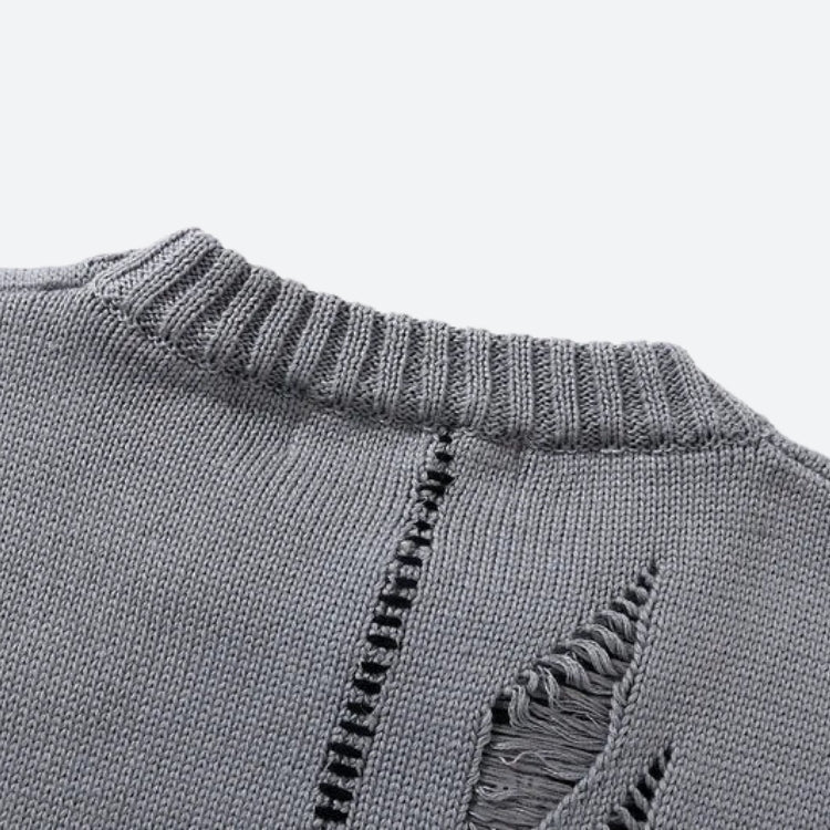 Grunge Spray Paint Distressed Knitted Sweater - KAYSMAR