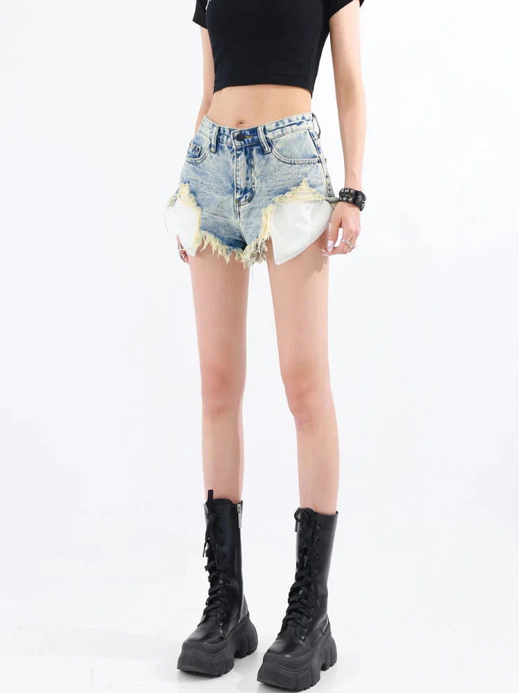 Grunge Tasseled Denim Shorts - KAYSMAR