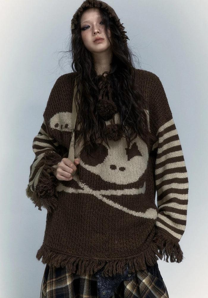 Grunge Tasseled Hooded Sweater - KAYSMAR