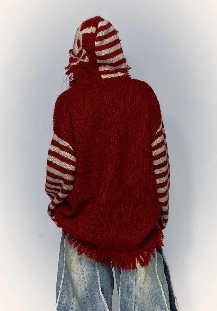 Grunge Tasseled Hooded Sweater - KAYSMAR
