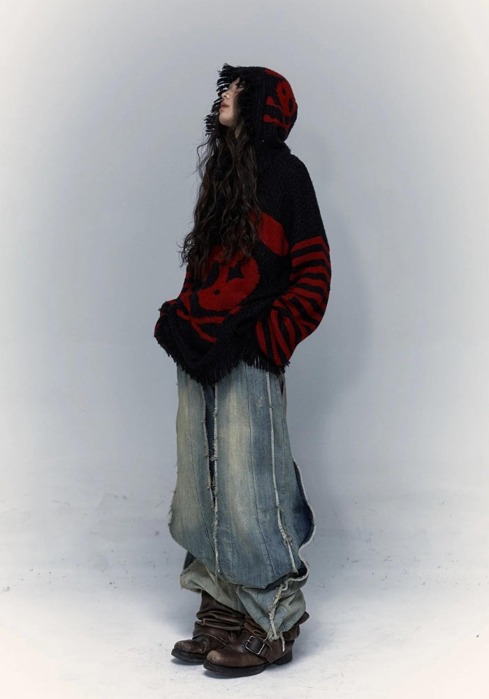 Grunge Tasseled Hooded Sweater - KAYSMAR