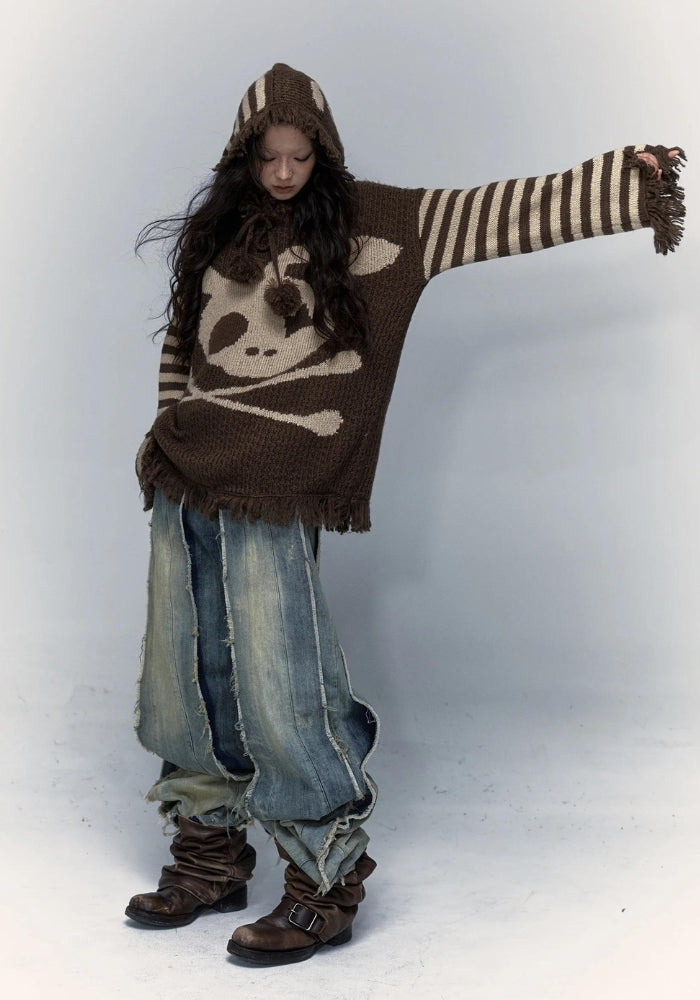 Grunge Tasseled Hooded Sweater - KAYSMAR